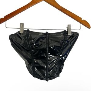 L40 BLACK STRAPLESS FAUX LEATHER BONED CORSET TOP- SMALL- lingerie